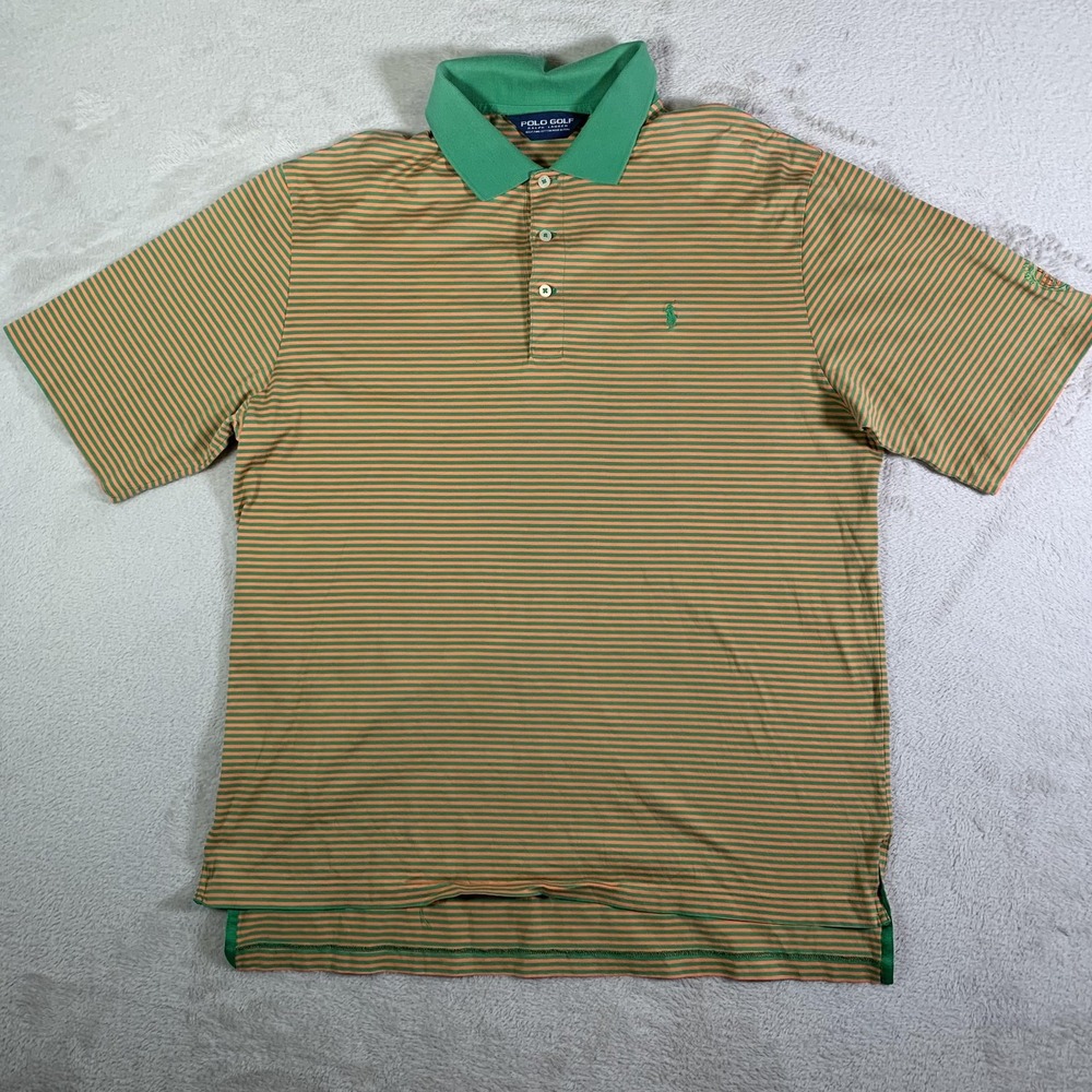 Polo Golf Ralph Lauren Polo Shirt Mens Large Green Orange Stripe Pima Cotton